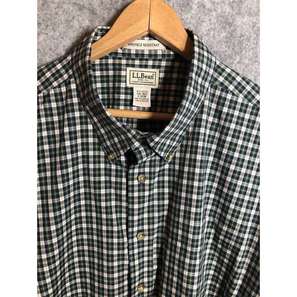 L.L. Bean Shirt Men 2XL Blue Tartan Plaid Wrinkle Resist Career Casual Classic